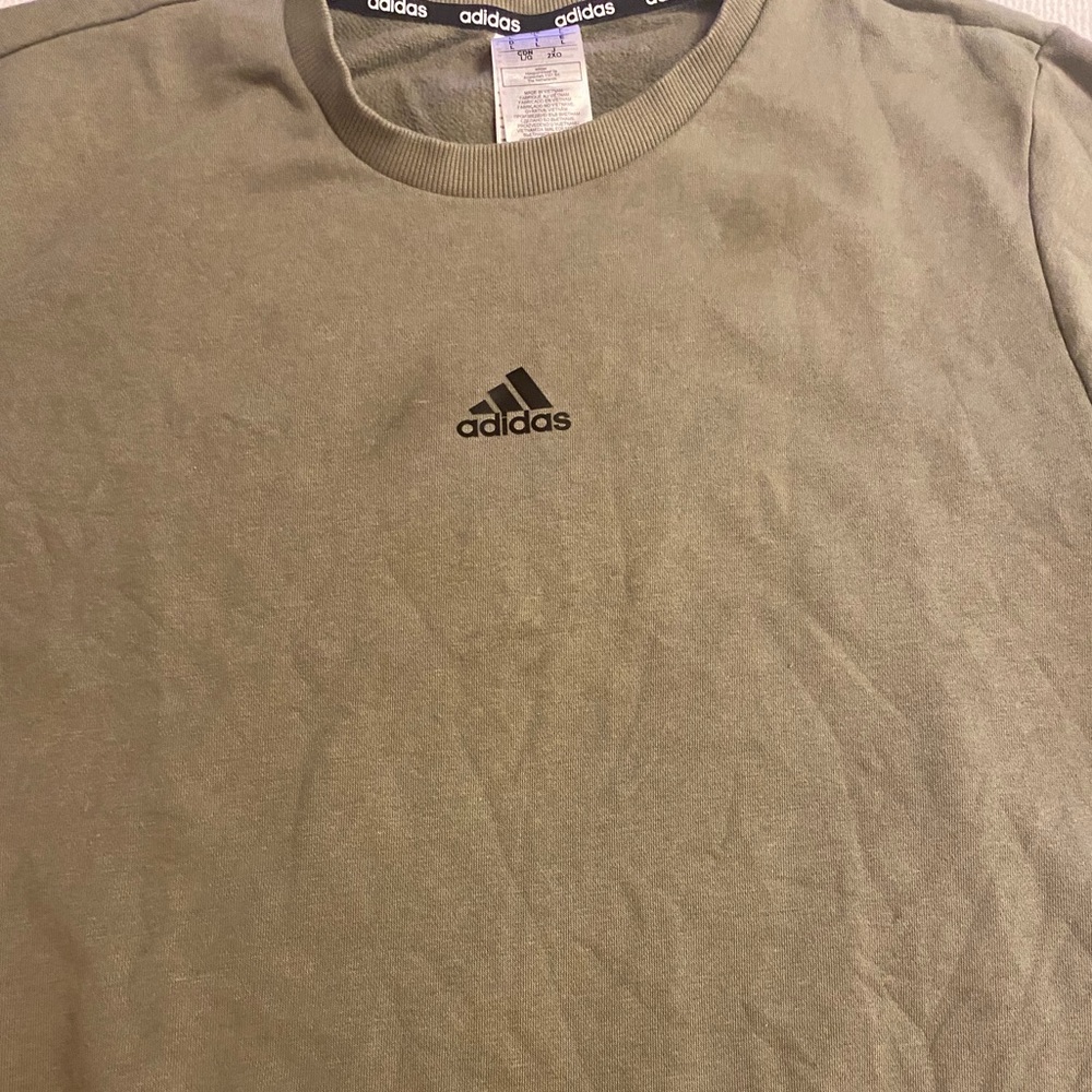Adidas crew neck sweater, army green with signature three stripes, EUC, $30 - Picture 4 of 7